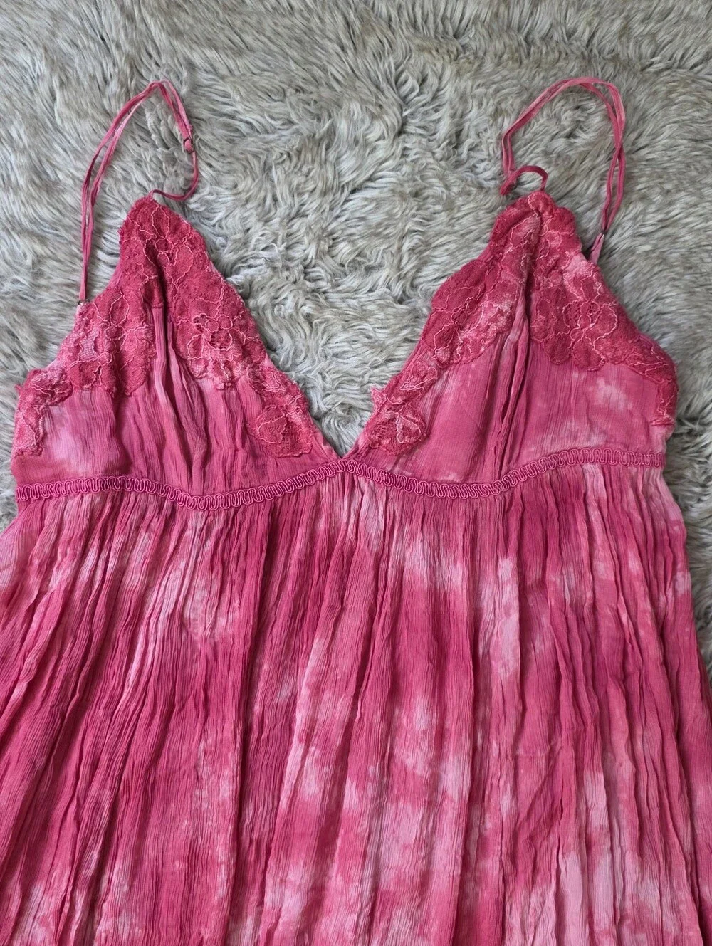Free People Forever Fuschia Pink Tie-Dye‎ Lace Trim Maxi Dress Women's